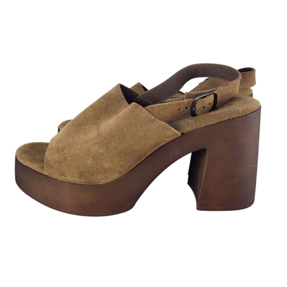 BioNatura Suede Slingback Sandals Womens Size 8 Open Toe Chunky High Block Heels